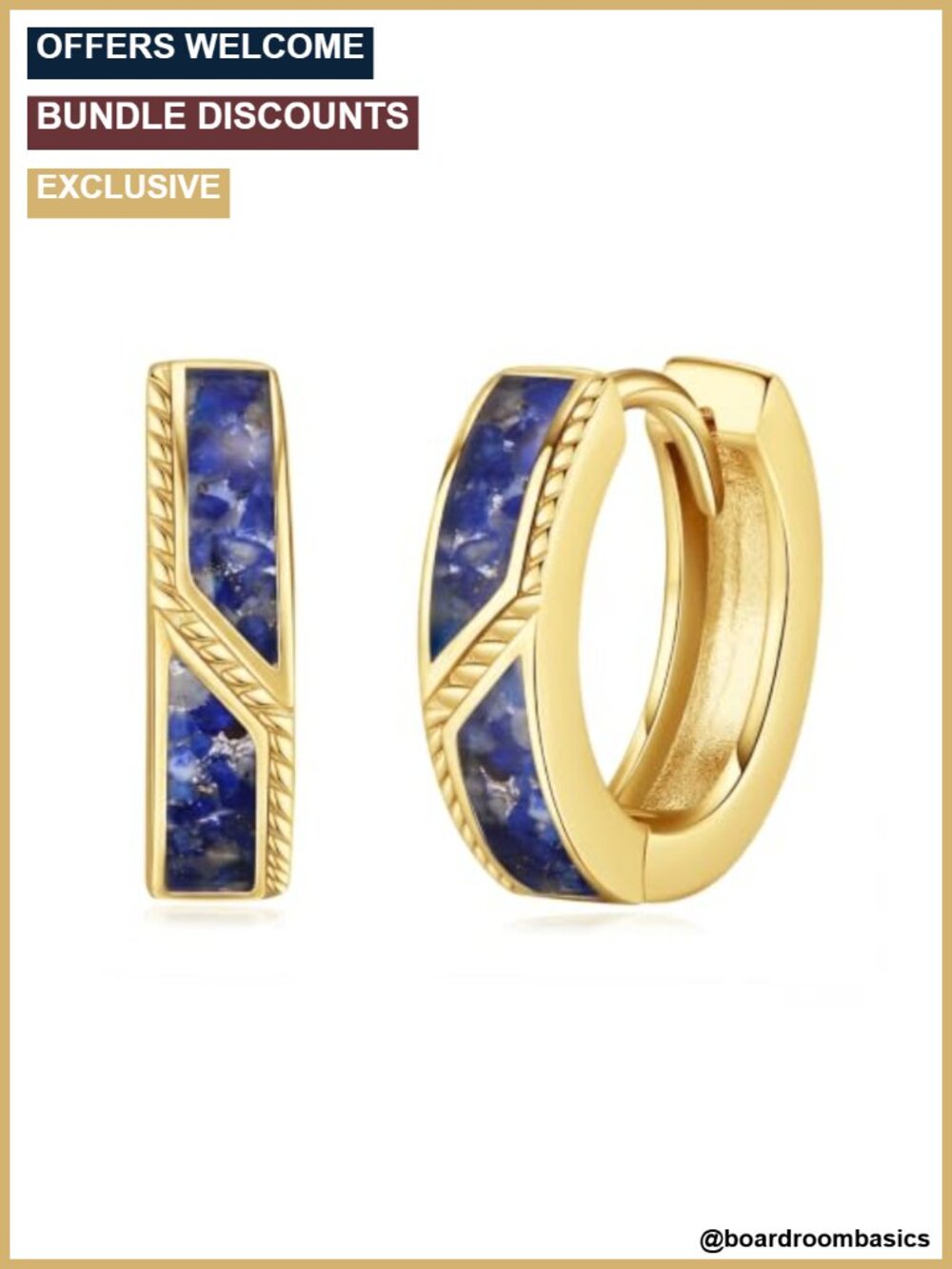 15mm Gold Plated Lapis Lazuli Hoop Earrings Huggie Hypoallergenic